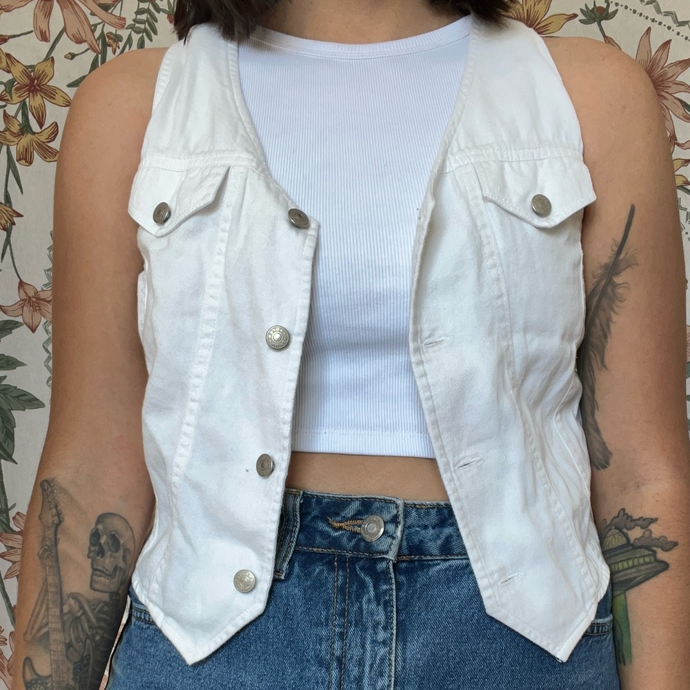Vintage 90s White Denim Vest